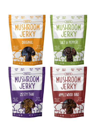 Pans Mushroom Jerky Vegan 4 Flavor Sample Pack