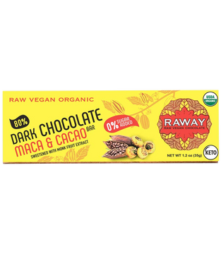 Raway Vegan Dark Chocolate Keto 80 Dark Chocolate Maca Cacao Bar